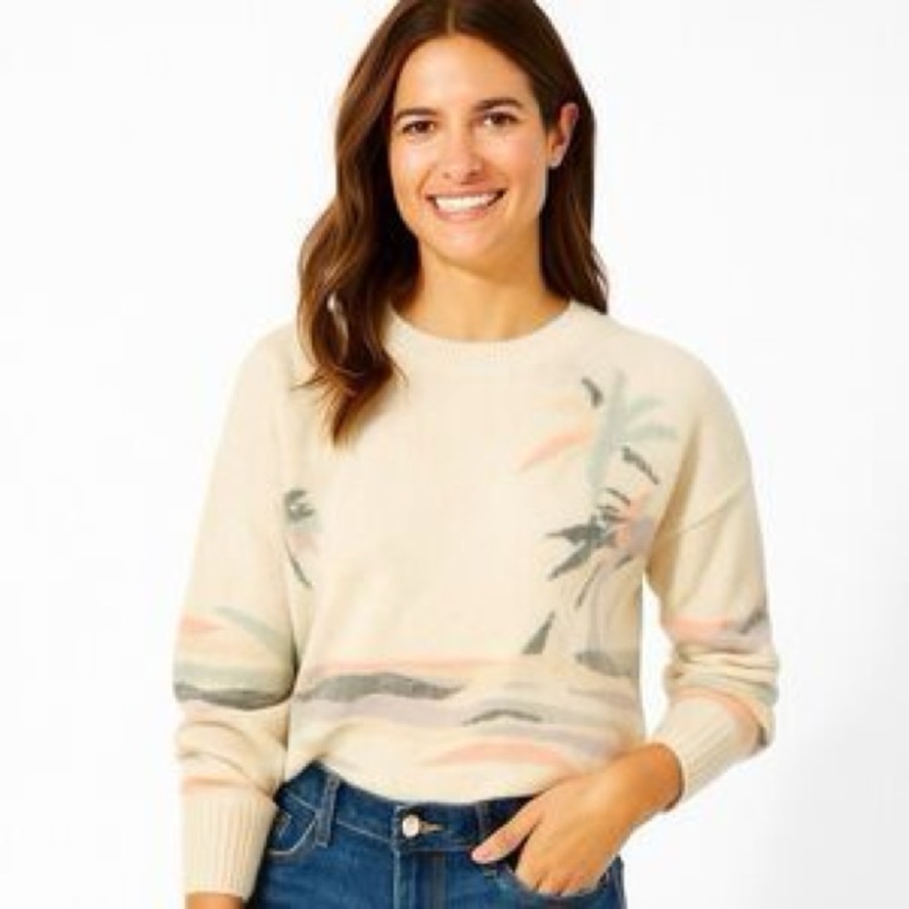 360 Cashmere Pastel Palm Tree Crewneck Sweater